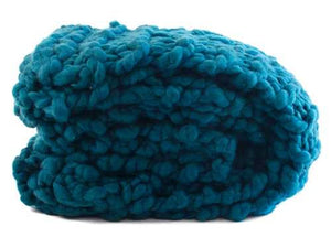 Throw blue 20%WO80%PC hand knitted