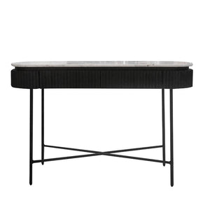 Console table black wood white marble top IR black