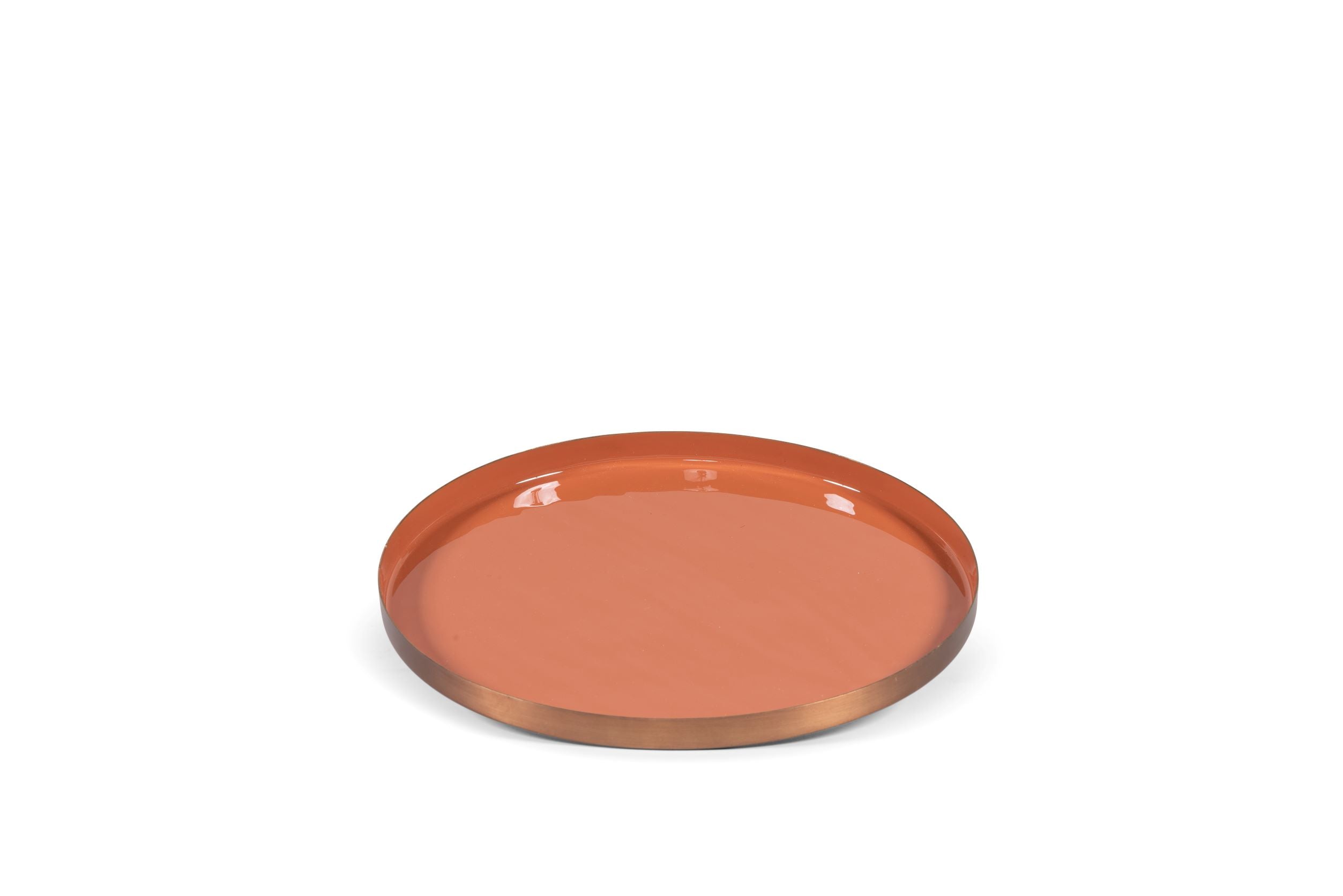 TRAY - METAL & ENAMEL - COPPER ANTIQUE OUTSIDE & TERRACOTTA INSIDE 40x2cm