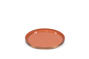 TRAY - METAL & ENAMEL - COPPER ANTIQUE OUTSIDE & TERRACOTTA INSIDE 40x2cm