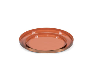 TRAY - METAL & ENAMEL - COPPER ANTIQUE OUTSIDE & TERRACOTTA INSIDE 40x2cm