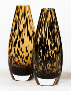 LEOPARD SPOTTED TEARDROP VASE - GLASS - AMBER+ BLACK - SMALL 7.5x19cm