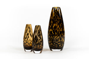 LEOPARD SPOTTED TEARDROP VASE - GLASS - AMBER + BLACK - LARGE 12x30cm