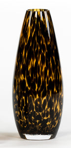 LEOPARD SPOTTED TEARDROP VASE - GLASS - AMBER + BLACK - LARGE 12x30cm